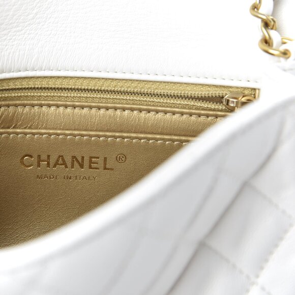 Chanel Classic Lambskin Quilted CC Pearl Crush Mini Flap White Bag - Picture 10 of 11